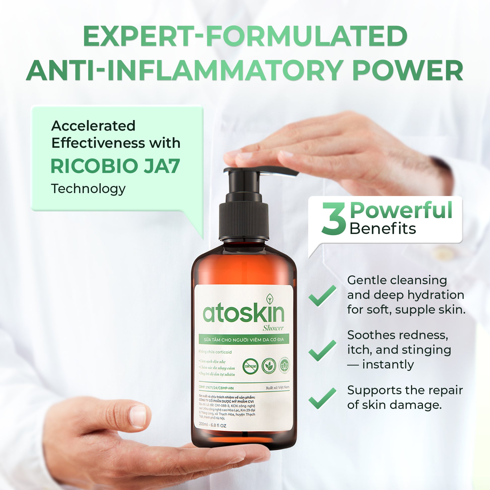 Gel Mandian Eczema Atoskin Atopic - Menyokong pembersihan kulit, ekzema - 200ml