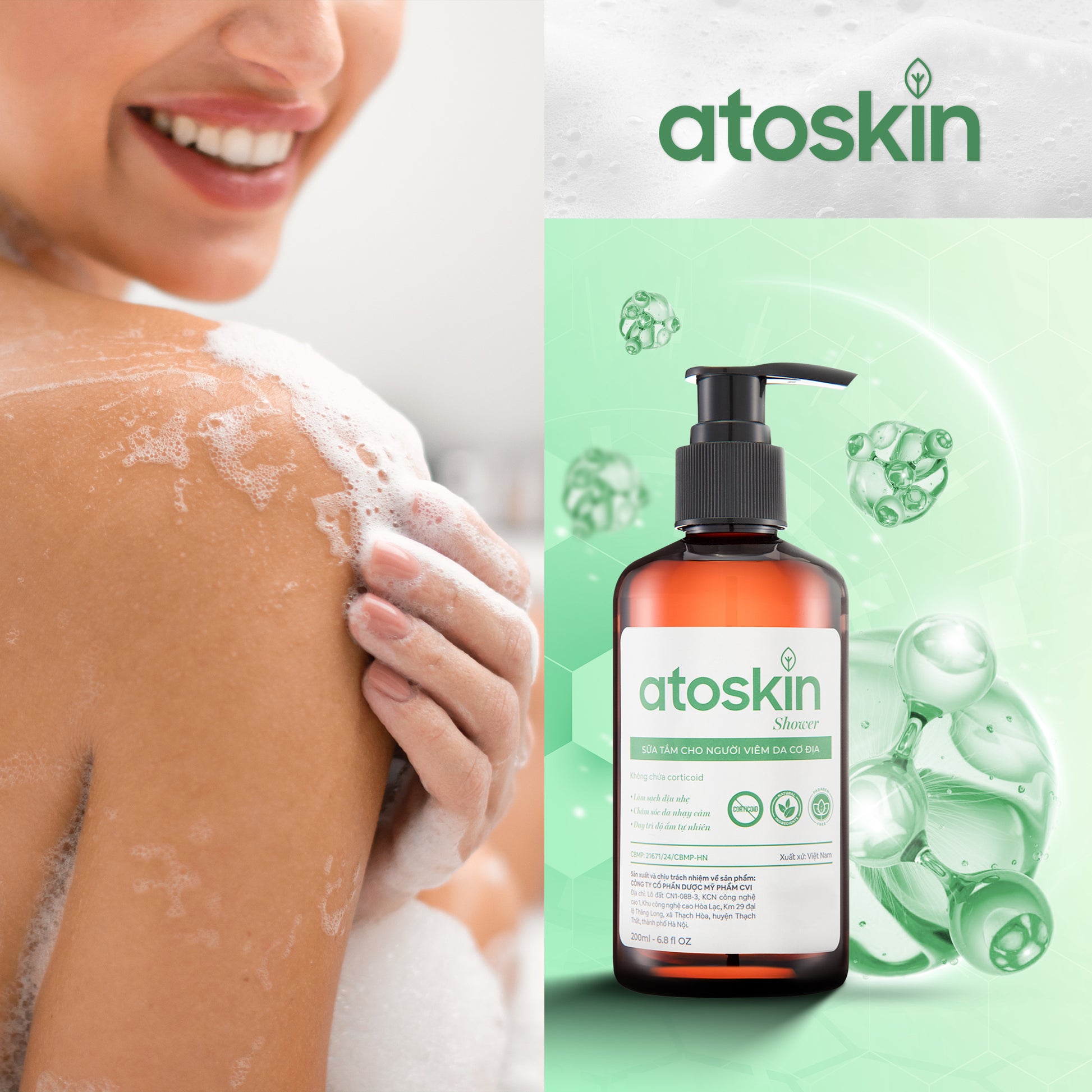 Gel Mandian Eczema Atoskin Atopic - Menyokong pembersihan kulit, ekzema - 200ml